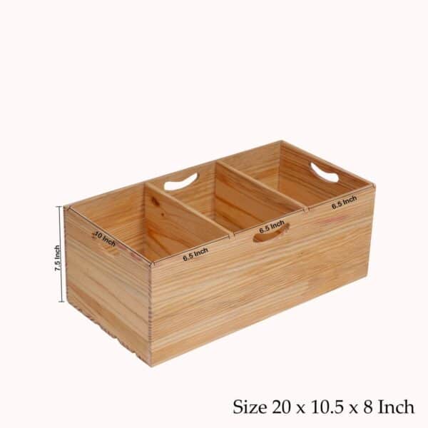 Triple Compartment Pine Wood Crate 1