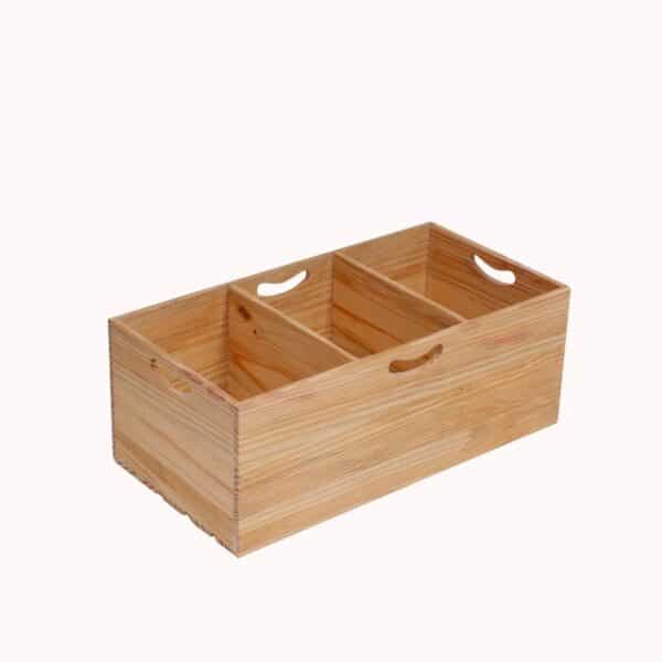 Triple Compartment Pine Wood Crate 4