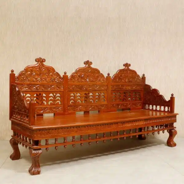 Vintage Folk Carved Traditional Sofa Set With Center Table 7