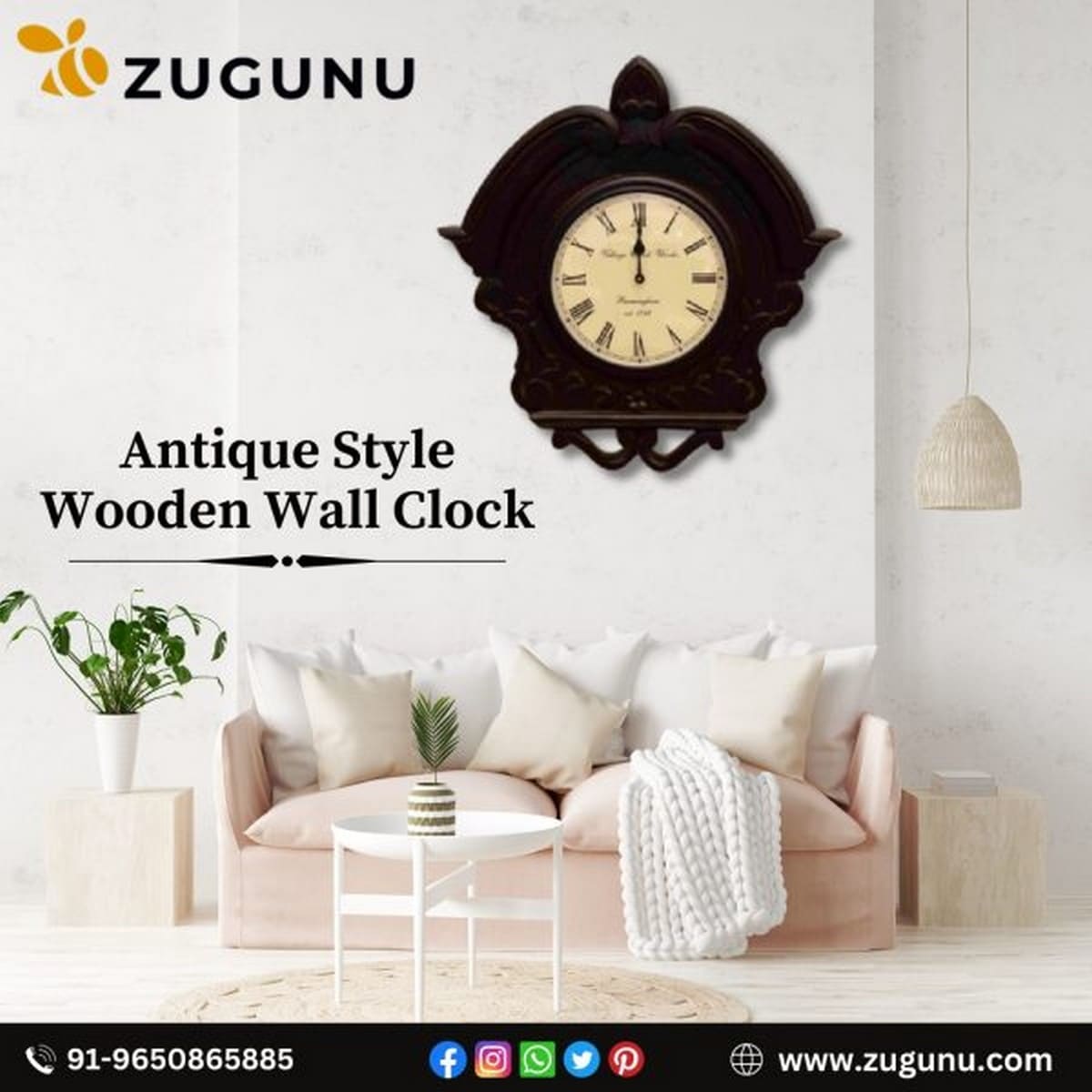 Antique Style Wooden Wall Clock Wall Decor