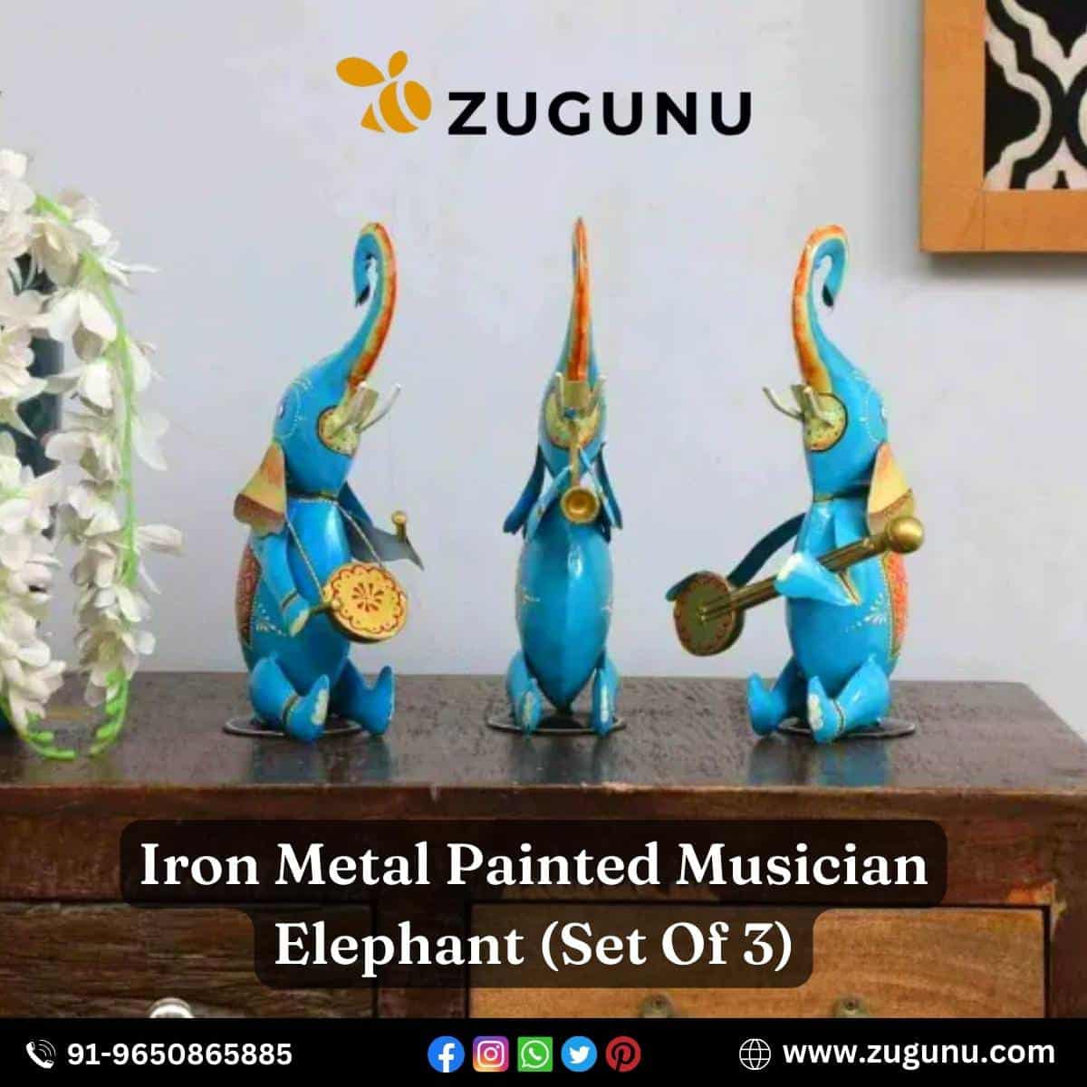 Metal Showpiece Iron Metal Painted Musician Elephant