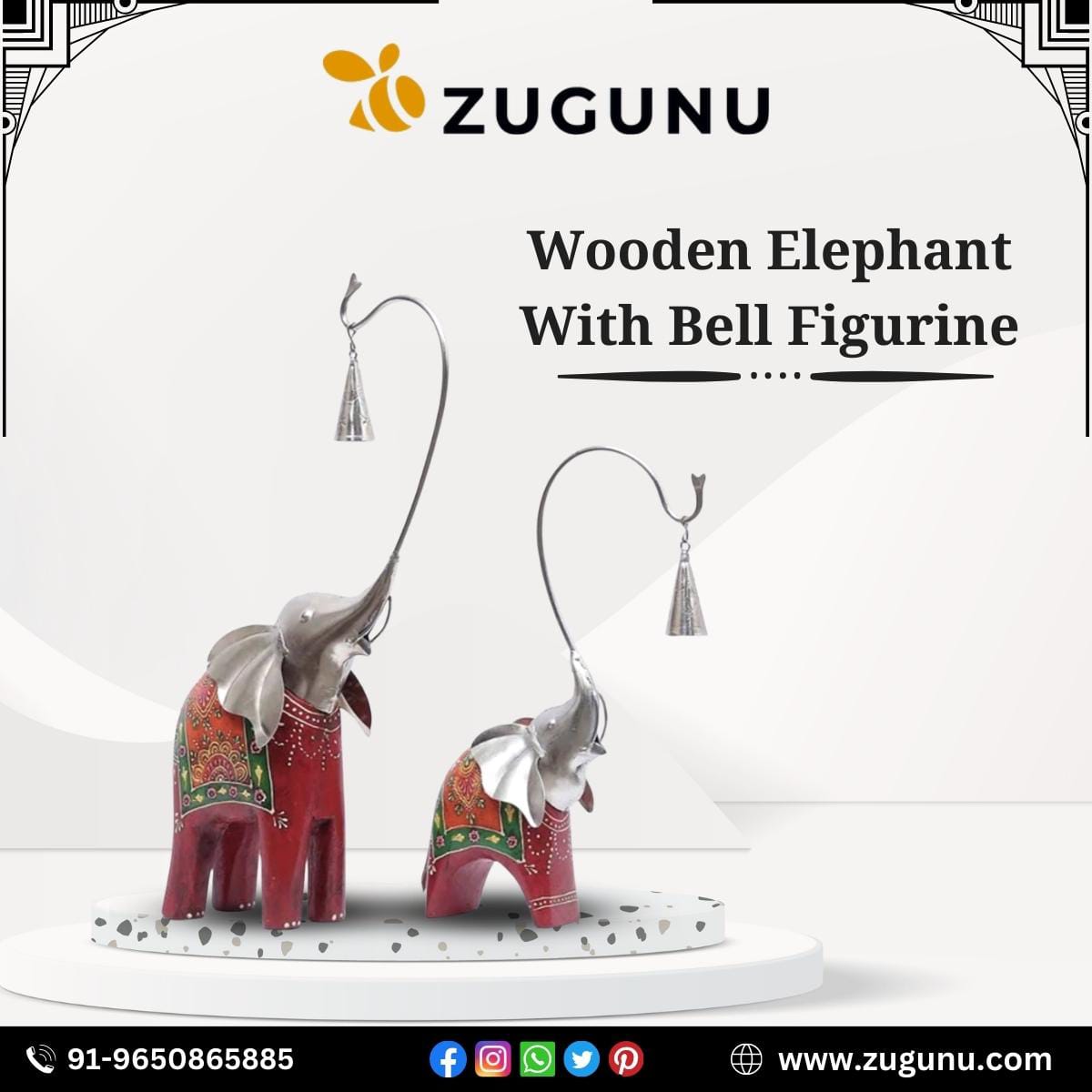 Wooden Elephant With Bell Figurine Now Available At Zugunu