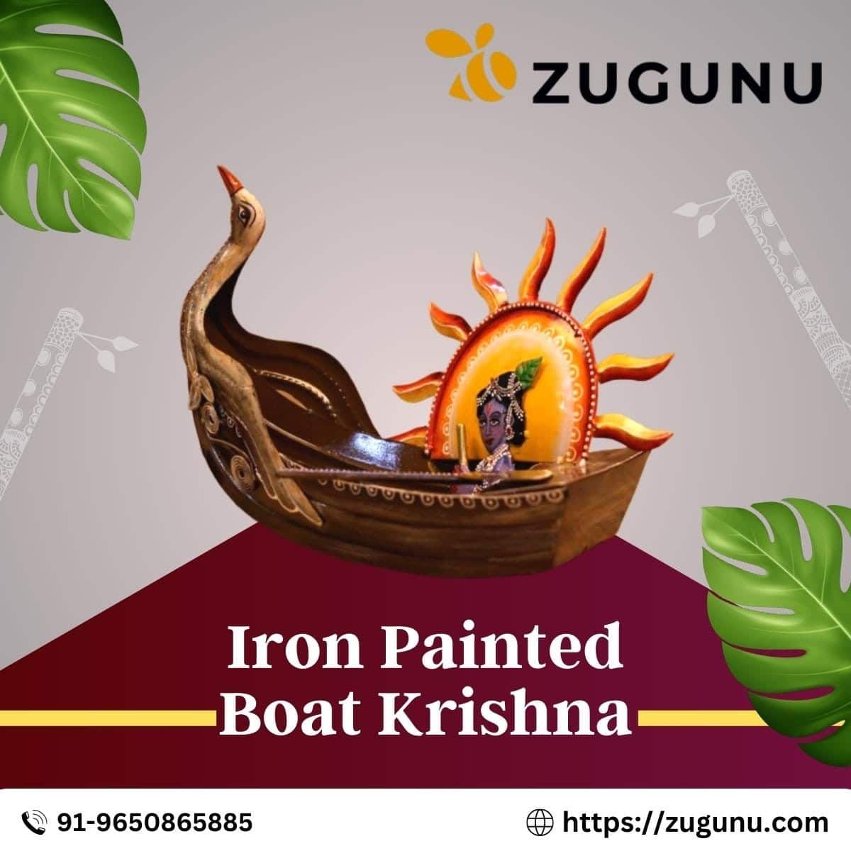 Buy Beautiful Iron Painted Boat Krishna Online