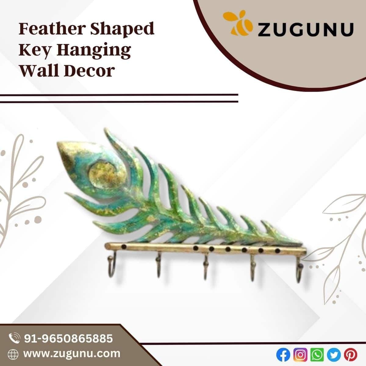 Trending Feather Shaped Key Holder Wall Decor