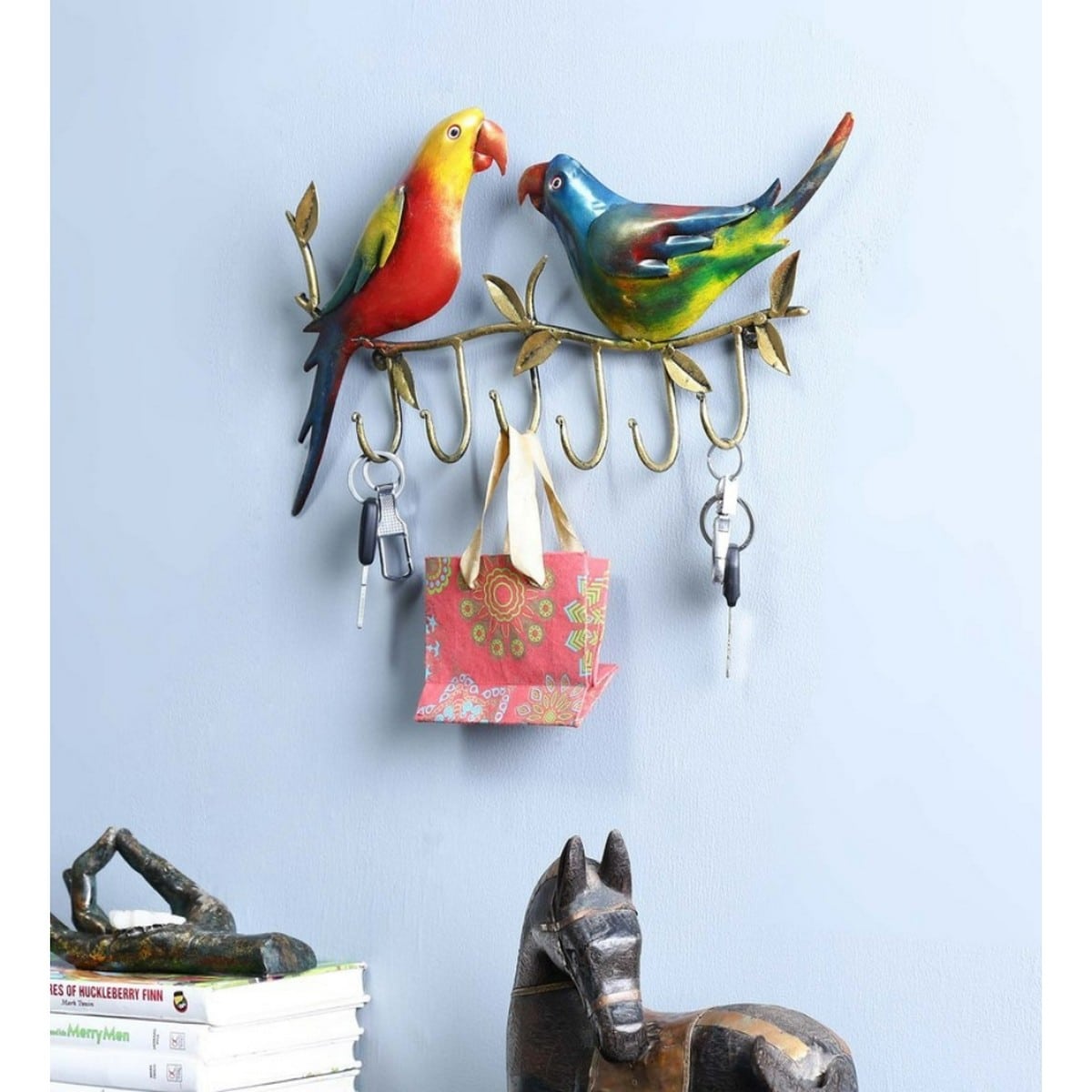 Multicolour Iron Bird Key Holder Wall Mounted