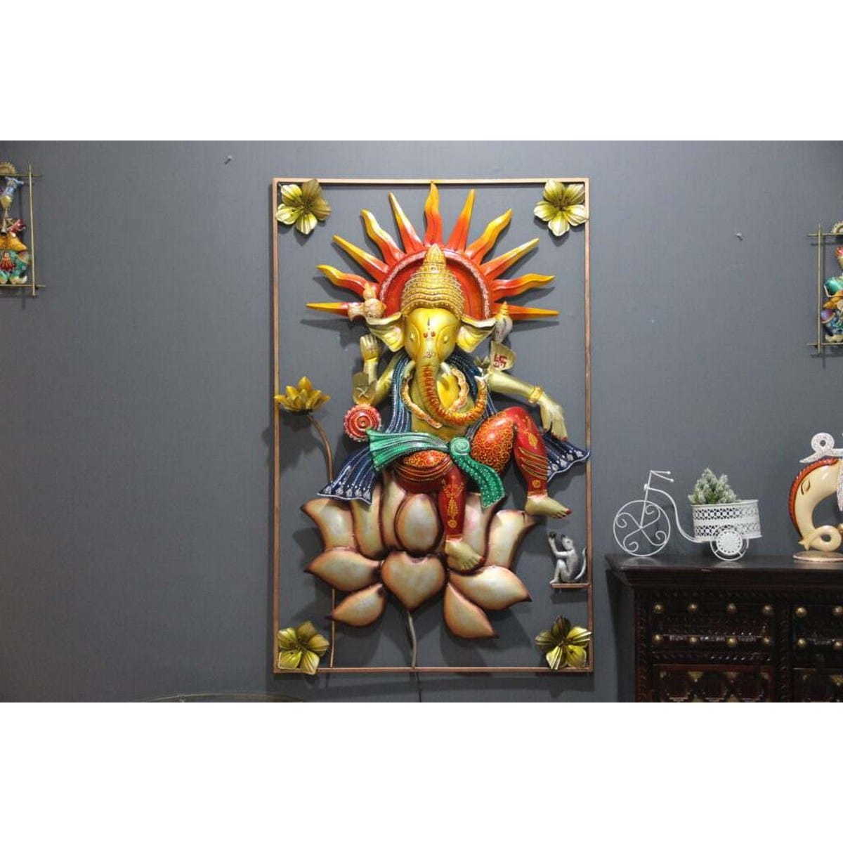 Sacred Splendor Beautiful Metal Ganpati Wall Hanging Decorative Art
