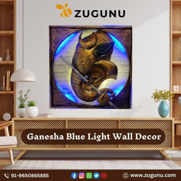 Beautiful Ganesha Blue Light Wall Decor Illuminating Divine Elegance