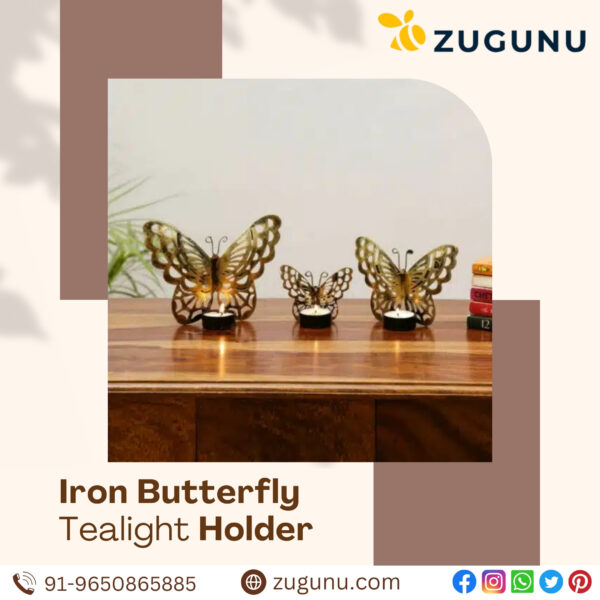 Fluttering Radiance Unique Design Iron Butterfly Tealight Holder